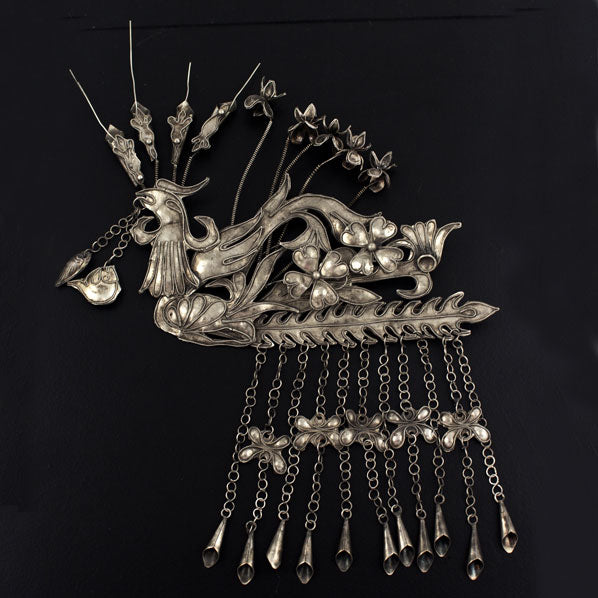 Handmade Miao Filigreed Phoenix Costume Hair Stick with Tassels