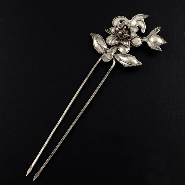 Handmade Miao Filigreed 2-Prong Flower Hair Stick