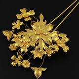 Handmade Miao Filigreed 2-Prong Floral Costume Hair Stick Gold
