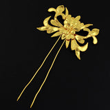Handmade Miao Filigreed Small 2-Prong Flower Hair Stick Gold