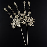 Handmade Miao Filigreed 2-Prong Floral Costume Hair Stick with Tassels