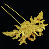 Handmade Flower and Butterfly Miao Filigreed 2-Prong Hair Stick Gold
