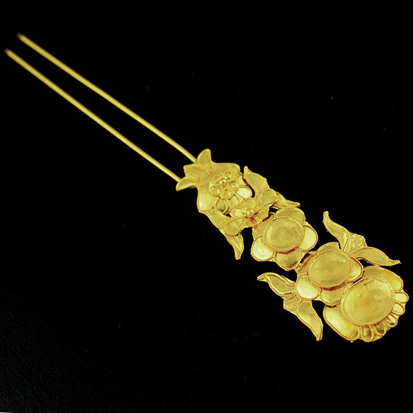 Handmade Miao Filigreed 2-Prong Costume Hair Stick Flowers Gold