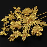 Handmade Flowers Miao Filigreed 2-Prong Hair Stick Gold