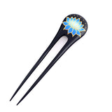 Handmade Thailand Fossilwood 2-Prong Lacquered Lotus Hair Stick Blue
