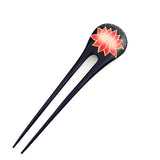 Handmade Thailand Fossilwood 2-Prong Lacquered Lotus Hair Stick Red