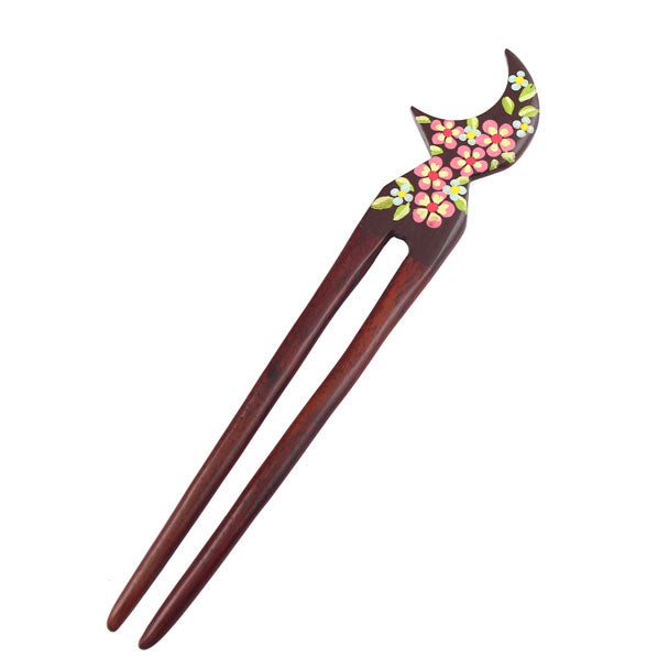 Handmade Teakwood 2-Prong Color Lacquered Hair Stick
