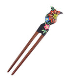 Handmade Teakwood 2-Prong Color Lacquered Hair Stick