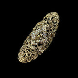 Gold Finish Vintage Fligreed Bold Ring w/ Rhinestones