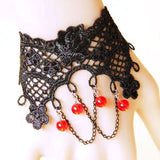 Black Lace Bracelet w/ Chain Tassels & Beads