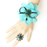 Aqua Blue Floral Bracelet w/ Rose Ring Set