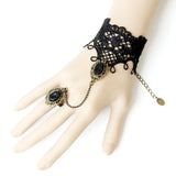 Black Lace Bracelet w/ Chained Vintage Ring Set