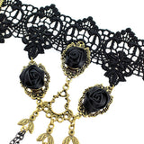 Black Lace Bracelet w/ Roses & Finger Chains Set