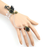 Whilte Lace w/ Black Swan Bracelet and Chained Ring Set