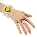 Bridal Ivory Bracelet w/ Chained Rose Ring Set