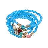 Bohemian Style Beaded Wrap Bracelet w/ Flowers Blue