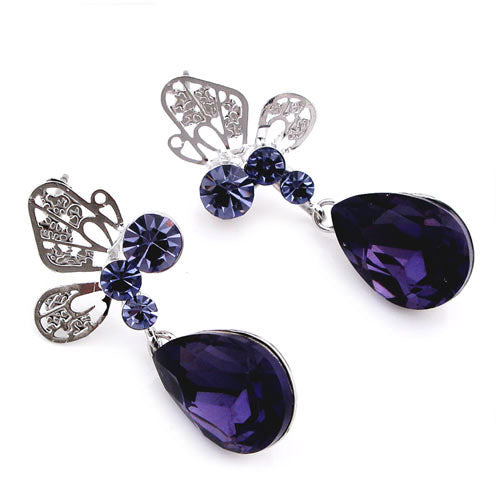 LUX Butterfly Swarovski Rhinestone Earrings with Crystal Teardrops