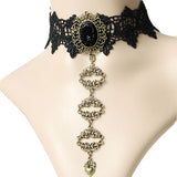Black Lace & Antique Brass Drops Necklace