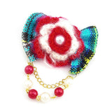 Blue Bow and Crotched Flower Brooch Red