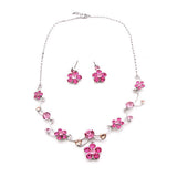 LUX Swarovski Crystal Floral Bridal Necklace Earring Set Pink