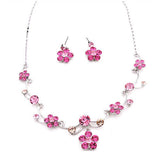 LUX Swarovski Crystal Floral Bridal Necklace Earring Set Pink