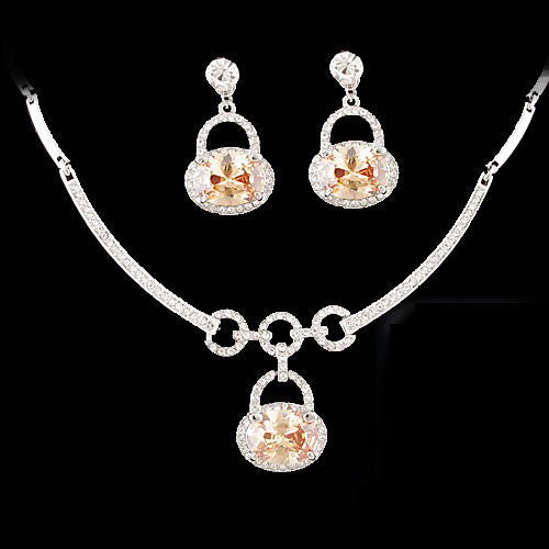 LUX Swarovski Rhinestone Bridal Necklace Earring Set Love Lock