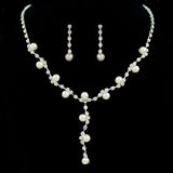 Classic Bridal Pearl and Rhinestone Wave Necklace Earrings Set