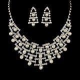 Bridal Pearl and Rhinestone Layer Necklace Earrings Set