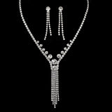 Elegant Rhinestone Fringed Y Necklace Earrings Wedding Set