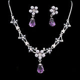 LUX Silver Gray Pearl and Violet Swarovski Teardop Necklace Earrings Set
