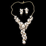 LUX Floral Swarovski Rhinestone and Pearl Bridal Necklace Earrings Set