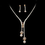 LUX Swarovski Rhinestone and Pearl Y Necklace Earrings Set