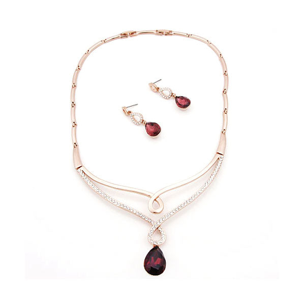 LUX Purple Swarovski Rhinestone Gold Teardrop Necklace Earrings Set