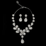 Bridal Necklace Earrings Matching Set with Large Rhinestones
