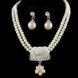 Two-strand Pearl Necklace with Rhinestones and Earrings Set