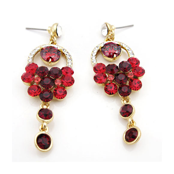 18k Gold Plated Red Garnet Gemstone Long Drop Earrings made w Swarovski  Crystal | eBay