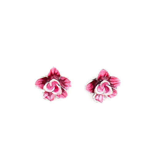 LUX Pink Enamel Garden Flowers Necklace Set with Swarovski Rhinestones