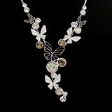 LUX Black&White Enamel Butterfly Necklace Set with Swarovski Rhinestones