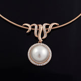 LUX Rose Gold Pearl Pendant Necklace Set with Swarovski Rhinestones