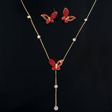 LUX Red Swarovski Rhinestone Butterfly Necklace Earrings Set