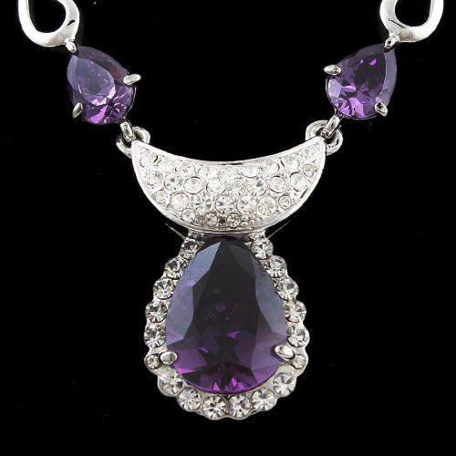 LUX Violet Swarovski Rhinstone Teardrop Bridal Necklace Earring Set