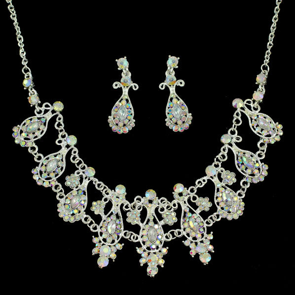 Vintage Style Clear AB Rhinestone Bridal Necklace Earrings Set