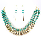 Gold Finish Black Beads Necklace Earrings Set