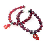 Lover 8mm Natural Red Agate Bracelet with Pendant [Sold in Pair]