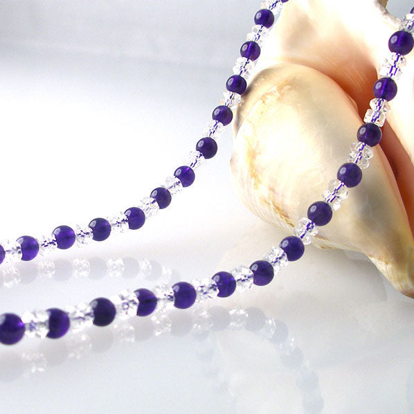 5mm Natural Amethyst and Rock Crystal Faceted Button Beads Necklace