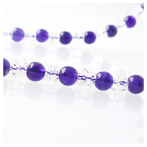5mm Natural Amethyst and Rock Crystal Faceted Button Beads Necklace