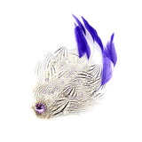 Layered White & Royal Blue Feather Hair Barrette Clip with Rhinestones