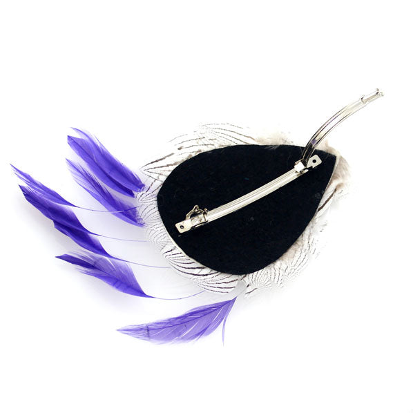Layered White & Royal Blue Feather Hair Barrette Clip with Rhinestones