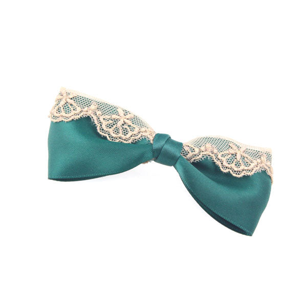 Bow with Lace Hair Barrette Green