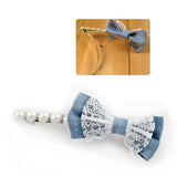 Fabric and Lace Bow with Pearl Long Hair Barrette